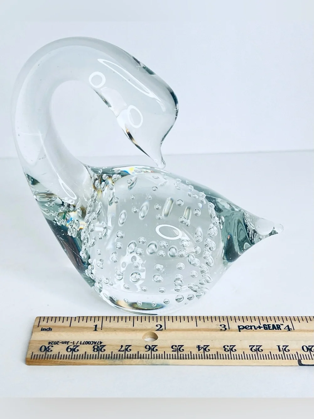 Hand Blown Clear Art Glass Swan Bullicante Controlled Bubble Figurine Decor